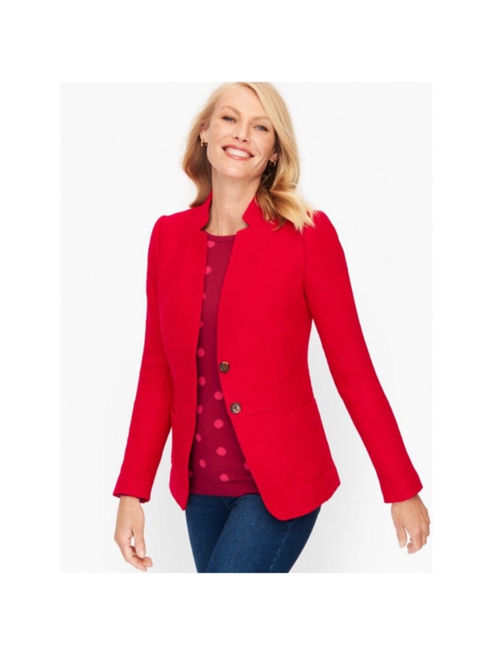 Talbots Boiled Wool Bright Red Tailored Blazer 8